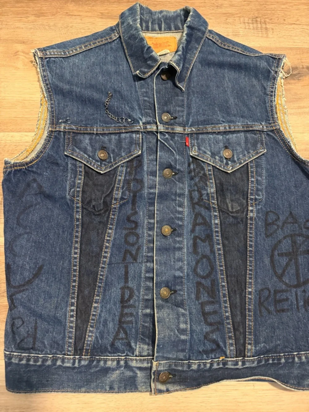 Vintage 1960s 70s Levi’s Type 3 Jacket Biker Punk Cutoff Vest Button 526 Sz 42